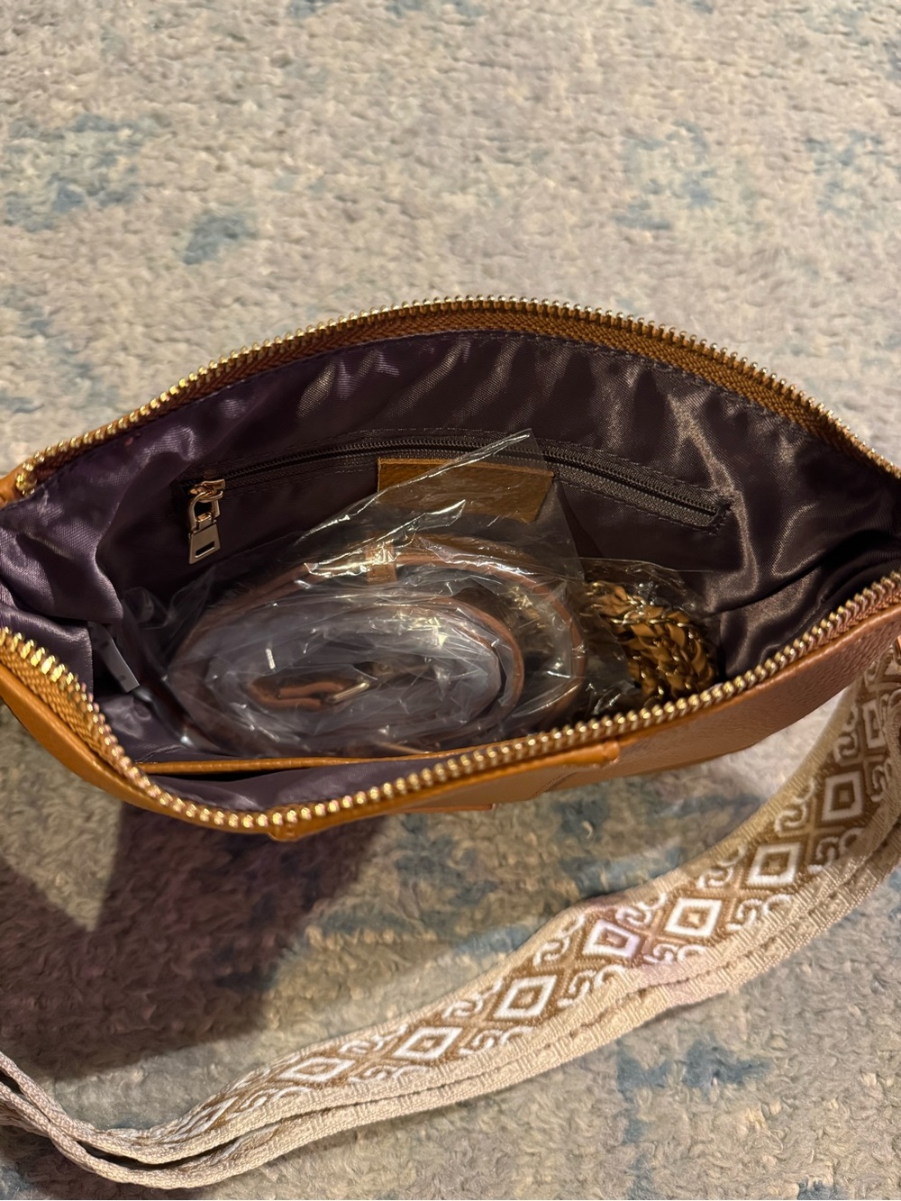 NEW Pom Pom London Crossbody Bag, Tan Leather Purse with Changeable Straps - Picture 6 of 9